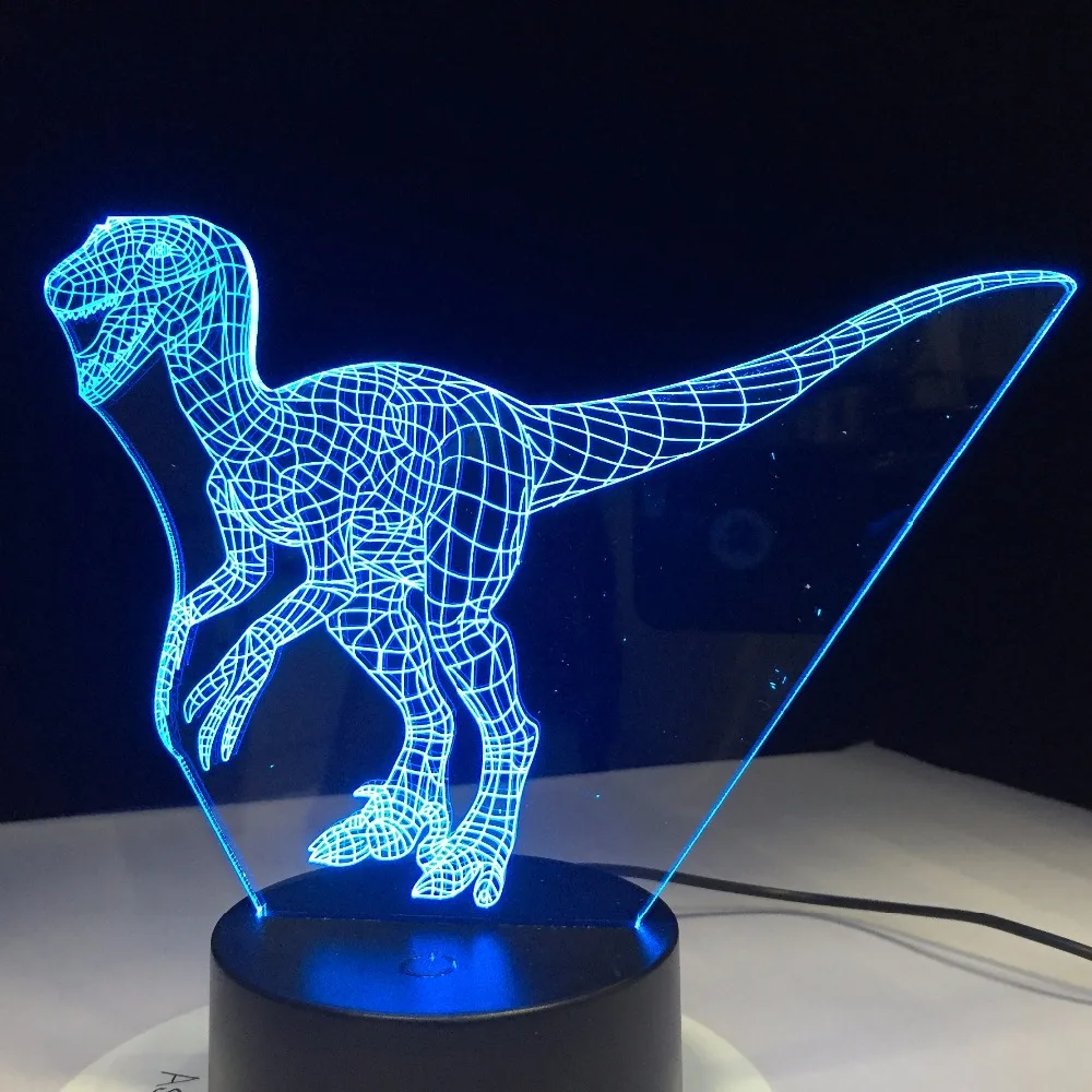 Фото 3d лампа Velociraptor в виде динозавра светодиодный ночник синего цвета 7 цветов для(Aliexpress на русском)