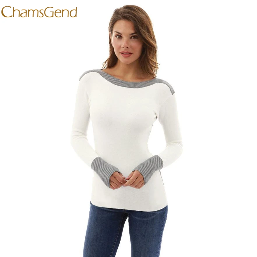 CHAMSGEND Womens Sweater O Neck Fight Color Long Sleeve Jumper Sweaters Pullover Blouse Tops L1214 | Женская одежда