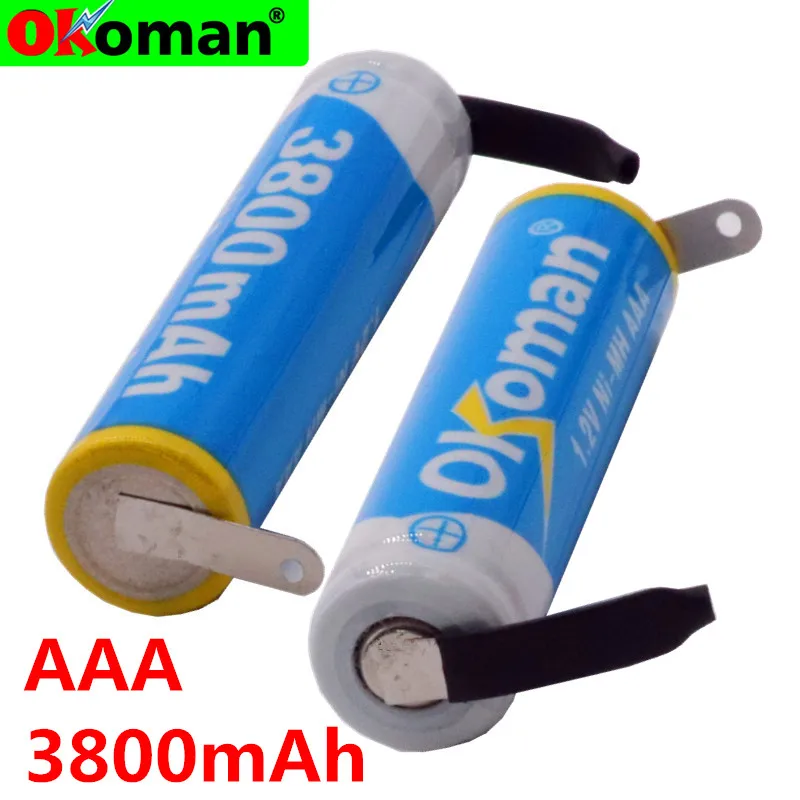 Okoman 1 2 V AAA аккумуляторная батарея 3800mah Ni MH сотовый с заваркой вкладки шпильки