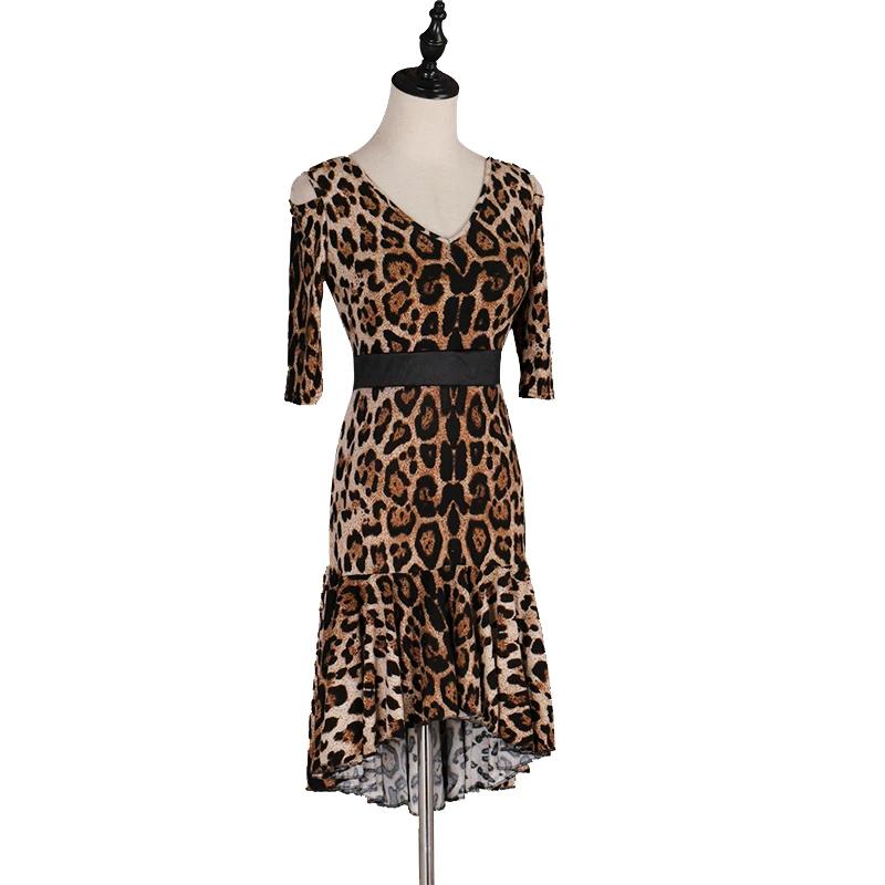 New Female Dancer Latin Dance Leopard Print Dress Adult Performance Costumes Suitable For Rumba / Cha Samba DQL232 | Тематическая