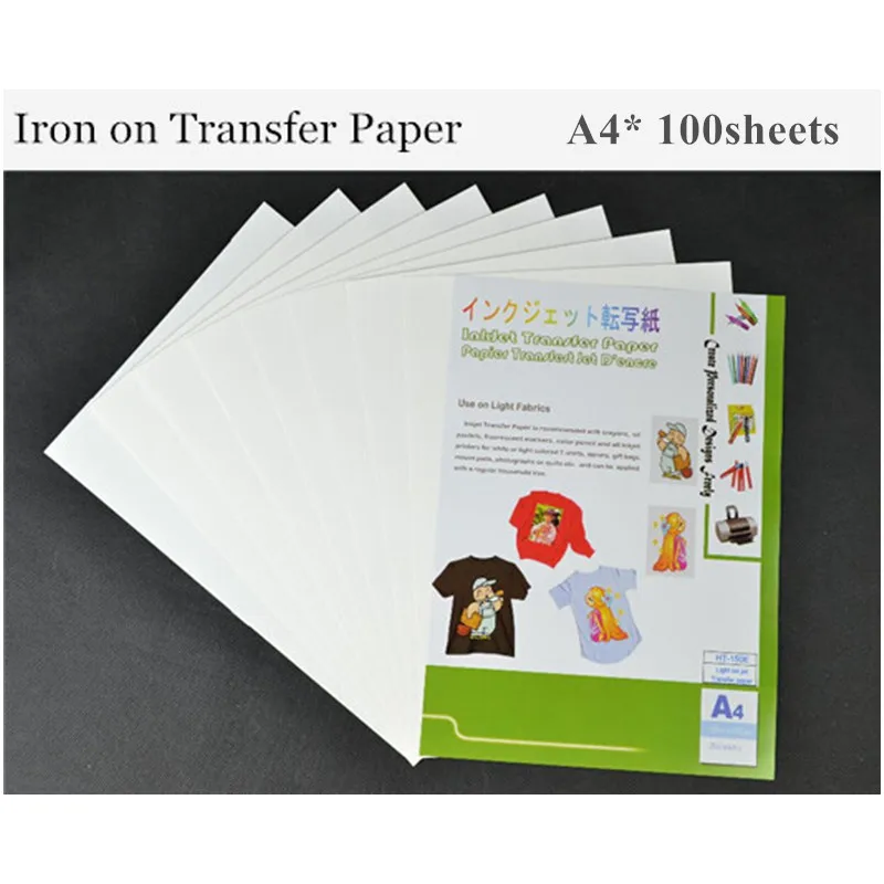 

(A4*100pcs) Wholesale Inkjet Iron On Thermal Transfer Printing Paper Papier Transfert Iron-on Transfers Papel for Tshirt HT-150E