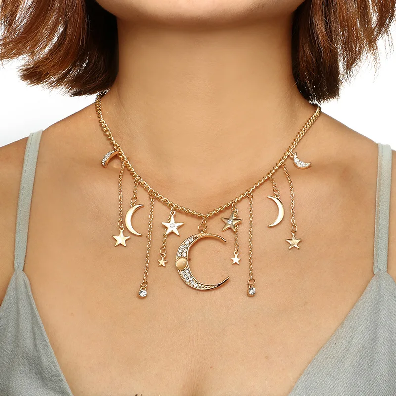 European Elegant Rhinestone Star Moon Tassel Pendant Necklaces Women Gold Chains Geometric Clavicle Necklace Jewelry Gift YN301
European Elegant Rhinestone Star Moon Tassel Pendant Necklaces Women Gold Chains Geometric Clavicle Necklace Jewelry Gift YN301