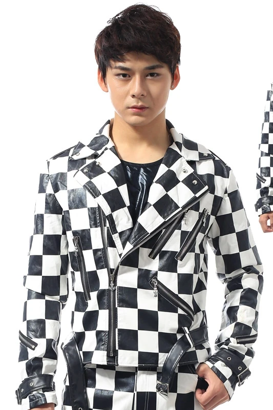 M-3XL! Fashion tide concert performance clothing black and white plaid jacket set bar performance clothing.
M-3XL! Fashion tide concert performance clothing black and white plaid jacket set bar performance clothing.