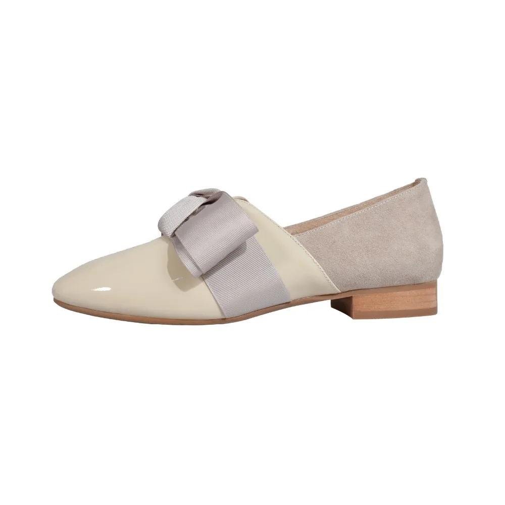 Fashion women's shoes 2019 spring slip-on butterfly-knot genuine leather pink grey bow tie loafers europeam casual brogue flats | Обувь
