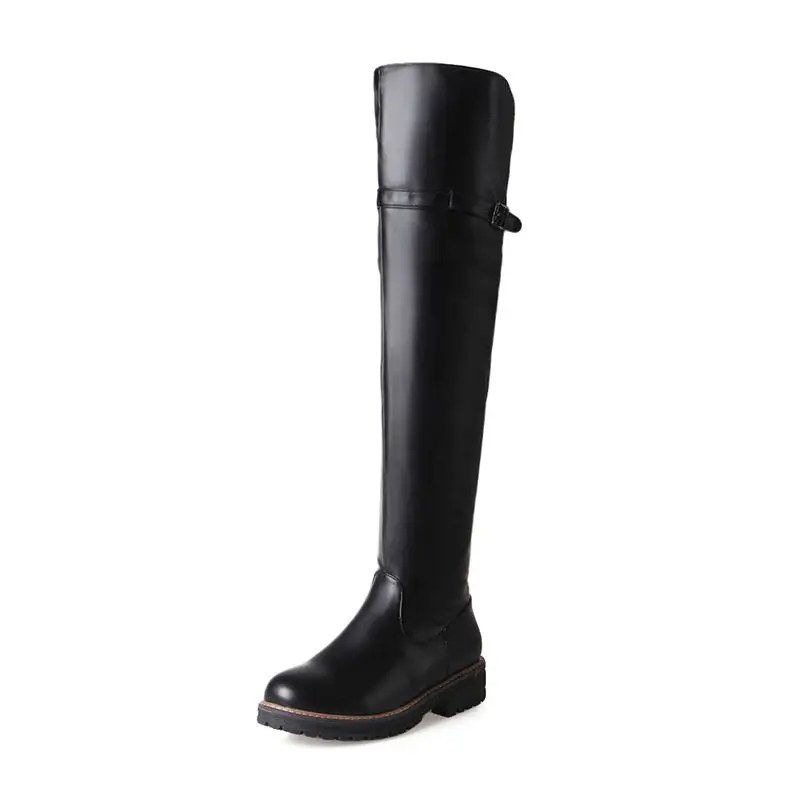 Smeeroon popular low heels women boots over the knee boots for women round toe zip+buckle autumn winter boots wedding shoes