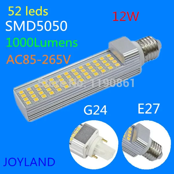 Оптовая продажа 4 шт./лот 1000 люмен 52 светодиода E27 G24 LED Corn 5050 SMD 12W Horizon Down Light Bulb Lighting