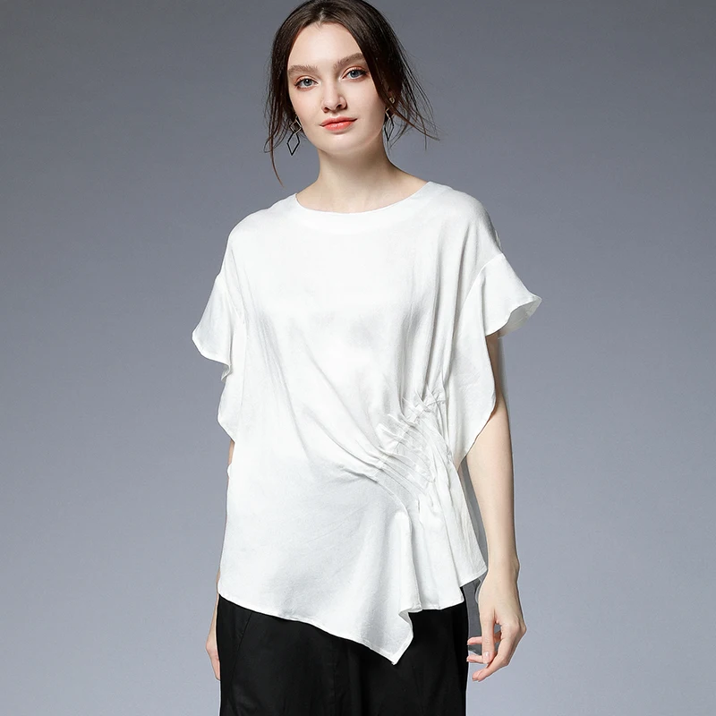 Large size ladies' Loose Silk linen T-shirt women's summer new Elegant show thin irregularity short sleeve O neck ruffles tops
Large size ladies' Loose Silk linen T-shirt women's summer new Elegant show thin irregularity short sleeve O neck ruffles tops