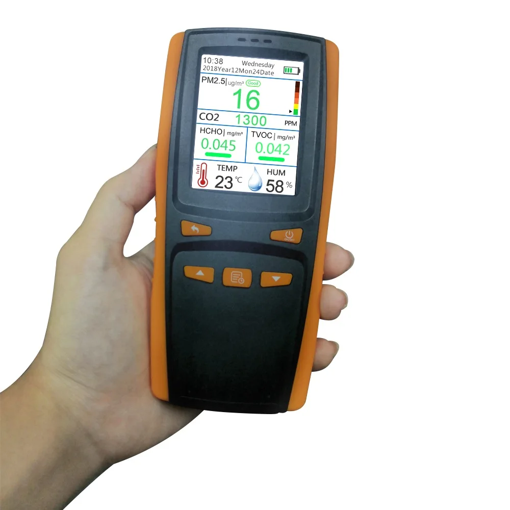 HCHO CO2 детектор газа PM 2,5 TVOC углекислого газа формальдегид домашний ручной ЖК-дисплей AQI детектор качества воздуха пыли
HCHO CO2 детектор газа PM 2,5 TVOC углекислого газа формальдегид домашний ручной ЖК-дисплей AQI детектор качества воздуха пыли