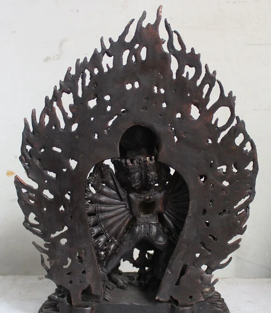 12&quotOld Tibet Buddhism Fane Pure Bronze Buddha Yamantaka Yama Dharmaraja Statue S0708 Discount 35% | Дом и сад