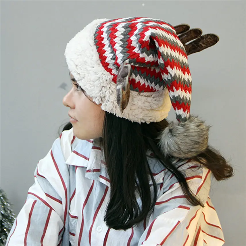 High Quality Casual Beanies Christmas Hat Adult Child Cute Elk Antlers Santa Claus Hats Xmas Holiday Party czapka zimowa Y* | Аксессуары