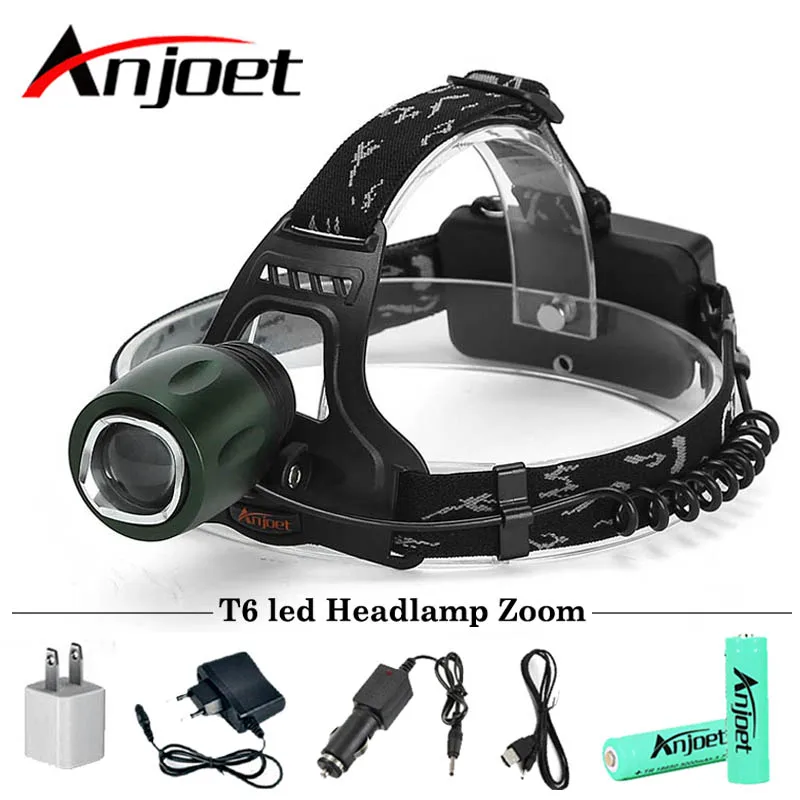 

Anjoet 3000 lumens head lamp xml T6 headlamp LED headlight Zoomable 18650 lanterne frontal head torch Light camping lantern