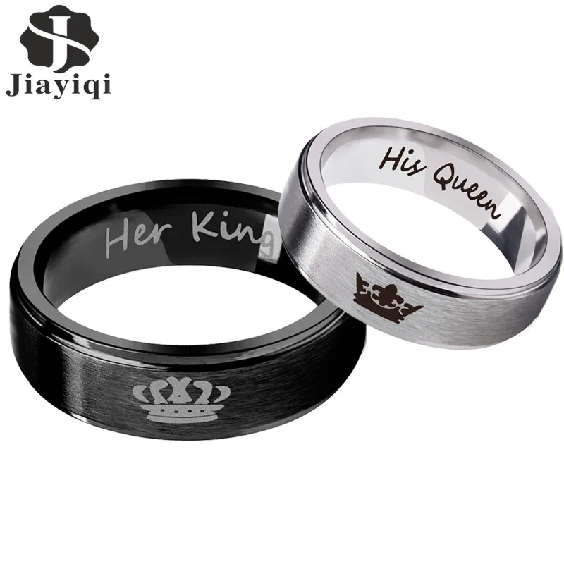 Jiayiqi Fashion His Queen Her King Couple Ring Crown Stainless Steel Wedding Ring for Women Men Jewelry Black Silver Color Ring
Jiayiqi Fashion His Queen Her King Couple Ring Crown Stainless Steel Wedding Ring for Women Men Jewelry Black Silver Color Ring