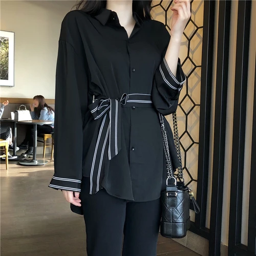 Spring Full Sleeves Tops For Women Turn-down Collar Patchwork Blusas De Inverno Feminina Sashes Womens Fashion Tops Brief
Spring Full Sleeves Tops For Women Turn-down Collar Patchwork Blusas De Inverno Feminina Sashes Womens Fashion Tops Brief