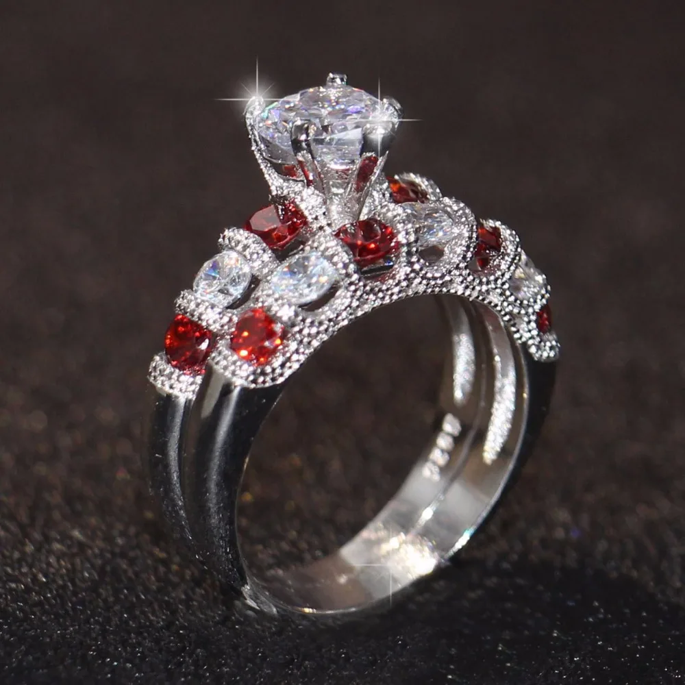Bridal Ring Set For Women Vintage Fashion Jewelry 925 Sterling Silver Pear Cut 5A Clear White&Red CZ Female Wedding Couple Rings
Bridal Ring Set For Women Vintage Fashion Jewelry 925 Sterling Silver Pear Cut 5A Clear White&Red CZ Female Wedding Couple Rings