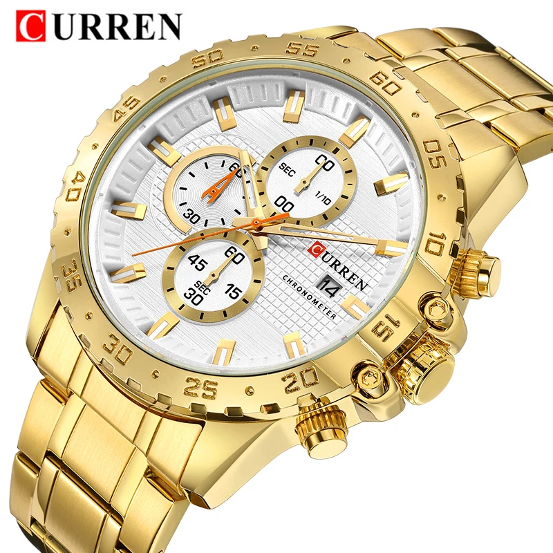 CURREN Golden Male Wrist Watches Business 3 Sub Dials Chronograph Date Function Man's Quartz Watch Steel Strap Relogio Masculino
CURREN Golden Male Wrist Watches Business 3 Sub Dials Chronograph Date Function Man's Quartz Watch Steel Strap Relogio Masculino