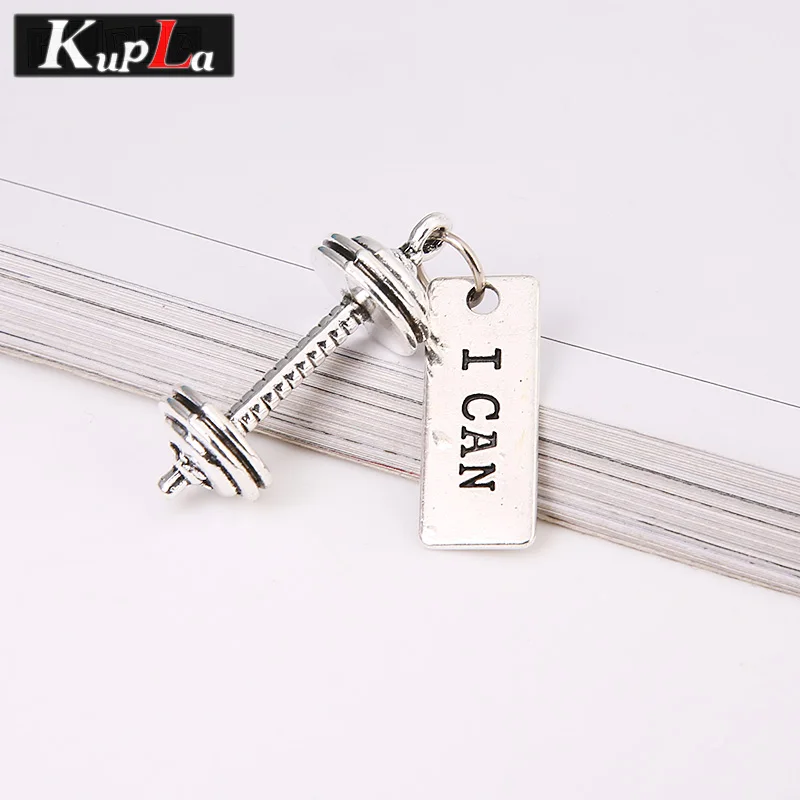 Vintage Silver Metal Dumbbell Letter Tag Charms for Jewelry Making Diy Sports Pendant 10pcs C5867 | Украшения и аксессуары