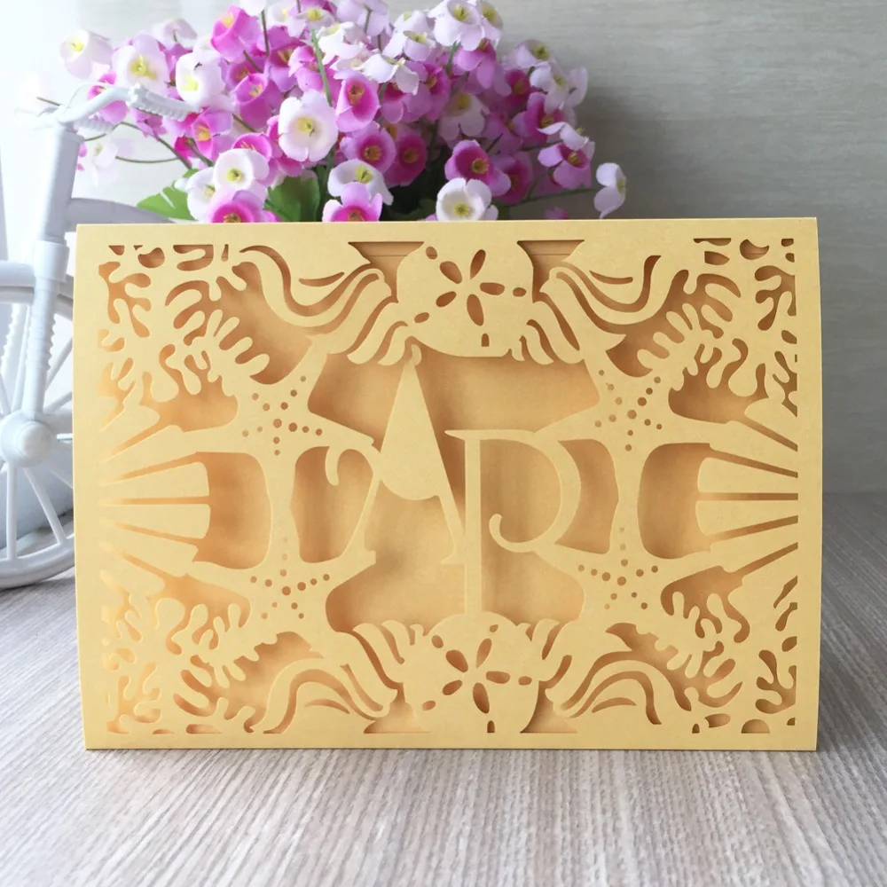 100Pcs Laser Cut Pearl paper Shell starfishWedding Invitation Cover Card Customized Initial words Birthday Party Invitation Card
100Pcs Laser Cut Pearl paper Shell starfishWedding Invitation Cover Card Customized Initial words Birthday Party Invitation Card