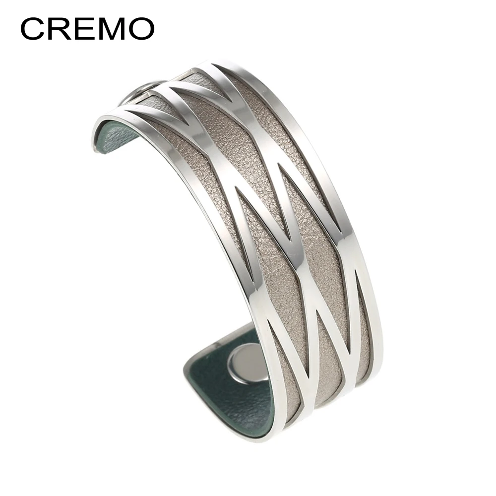 Браслет Cremo Manchette Liens из нержавеющей стали браслет натуральной кожи Реверсивные