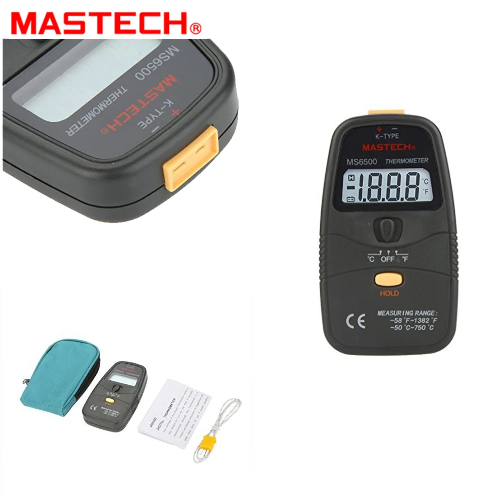 Цифровой Термометр MASTECH MS6500 31/2 K-type с ЖК-дисплеем, измеритель температуры с измеряемым зондом с термопарой
Цифровой Термометр MASTECH MS6500 31/2 K-type с ЖК-дисплеем, измеритель температуры с измеряемым зондом с термопарой