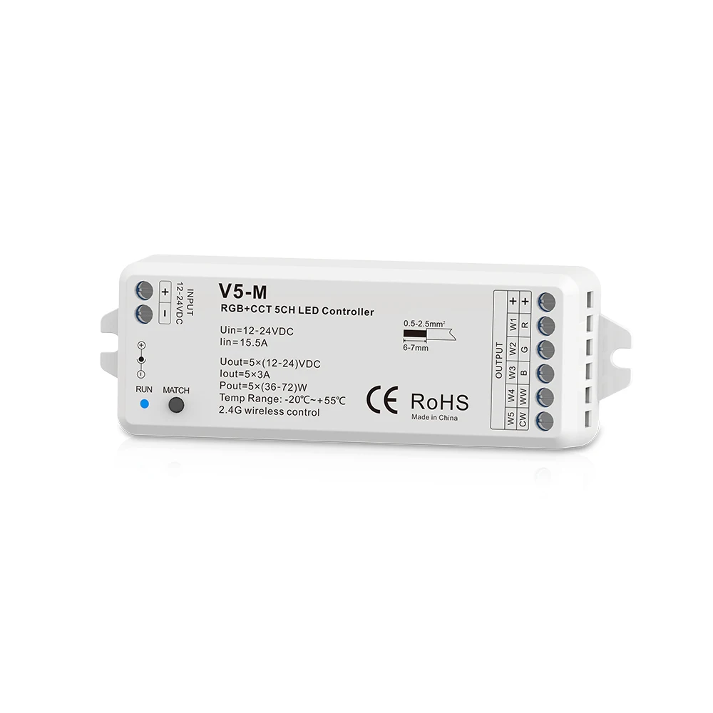 5-канальный светодиодный радиочастотный контроллер RGB + CCT 5CH 3A/CH PWM постоянное