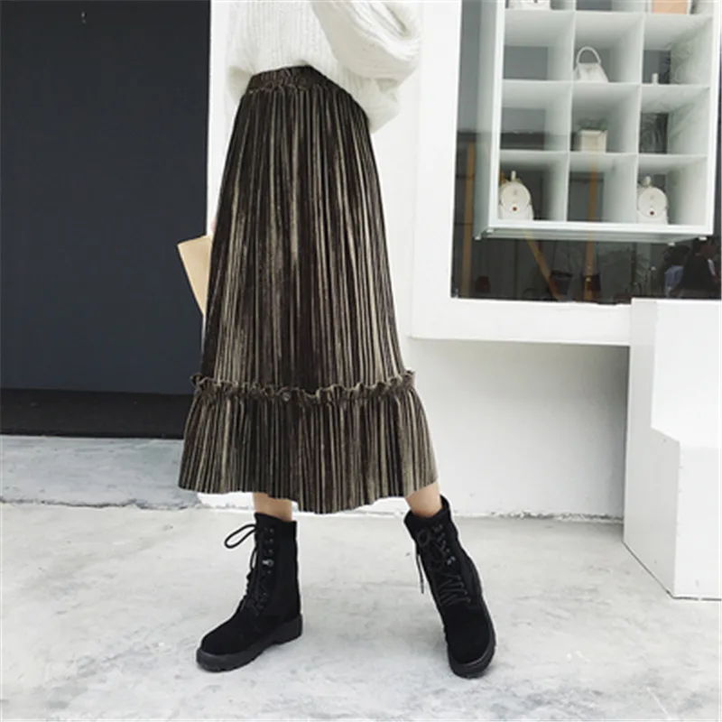 Осень-зима 2018 женские велюровые юбки винтажная Женская плиссированная юбка
