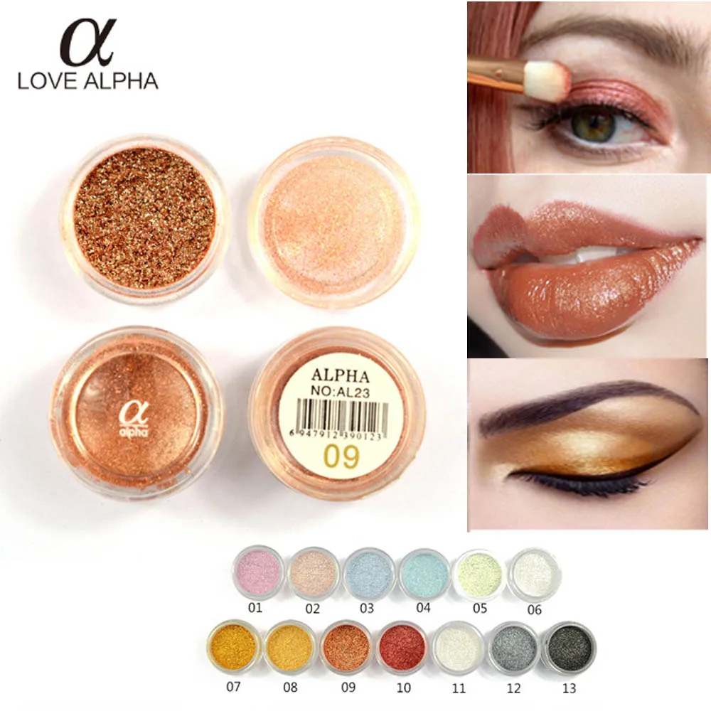 LOVE ALPHA glitter eyeshadow powder waterproof long lasting 13 colors diamond gold sliver black shimmer eyeshadow pigment HF065
LOVE ALPHA glitter eyeshadow powder waterproof long lasting 13 colors diamond gold sliver black shimmer eyeshadow pigment HF065
