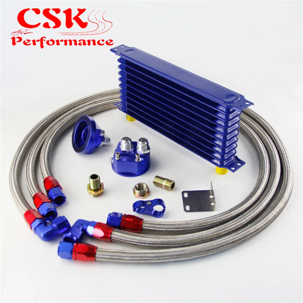 10 Row 262mm AN10 Universal Engine Transmission Oil Cooler Trust Type + Filter Adapter Kit Silver/Blue/Black
10 Row 262mm AN10 Universal Engine Transmission Oil Cooler Trust Type + Filter Adapter Kit Silver/Blue/Black