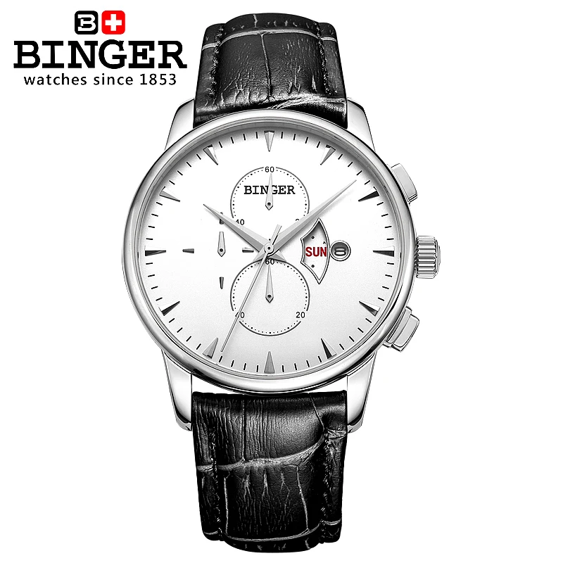 Switzerland men's watch luxury brand BINGER Quartz Wristwatches Genuine leather strap Chronograph waterproof Clock BG-0404-7
Switzerland men's watch luxury brand BINGER Quartz Wristwatches Genuine leather strap Chronograph waterproof Clock BG-0404-7