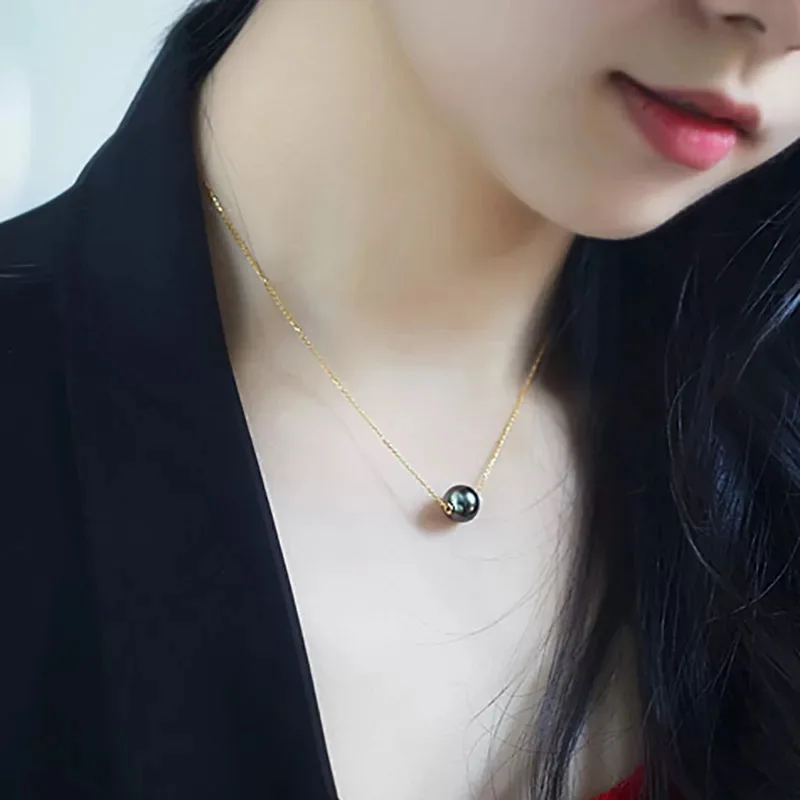Ожерелье с подвеской из натурального черного жемчуга 18k золотое ожерелье