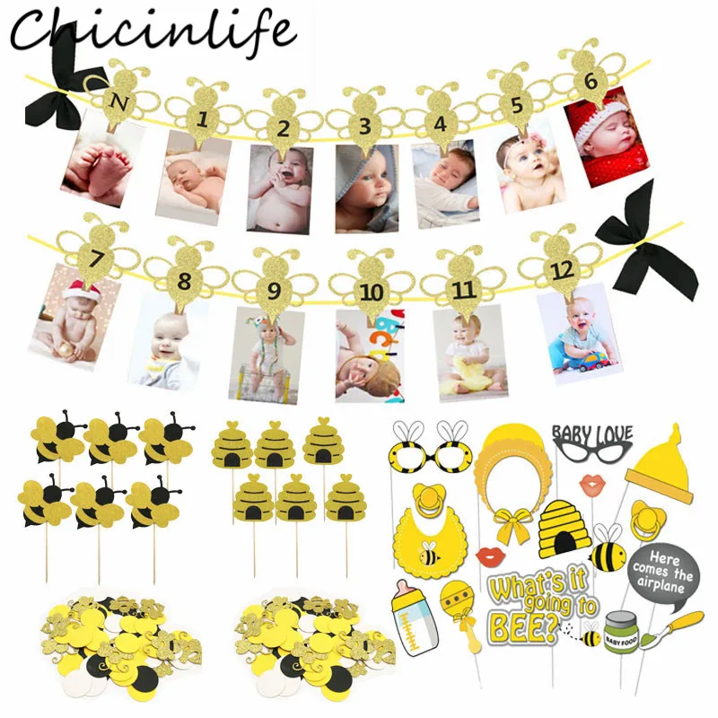 Chicinlife Bee Series 12 Months Photo Banner Cupcake Toppers Photo Booth Props Confetti Balloon Kids 1st Birthday Party Supplies
Chicinlife Bee Series 12 Months Photo Banner Cupcake Toppers Photo Booth Props Confetti Balloon Kids 1st Birthday Party Supplies