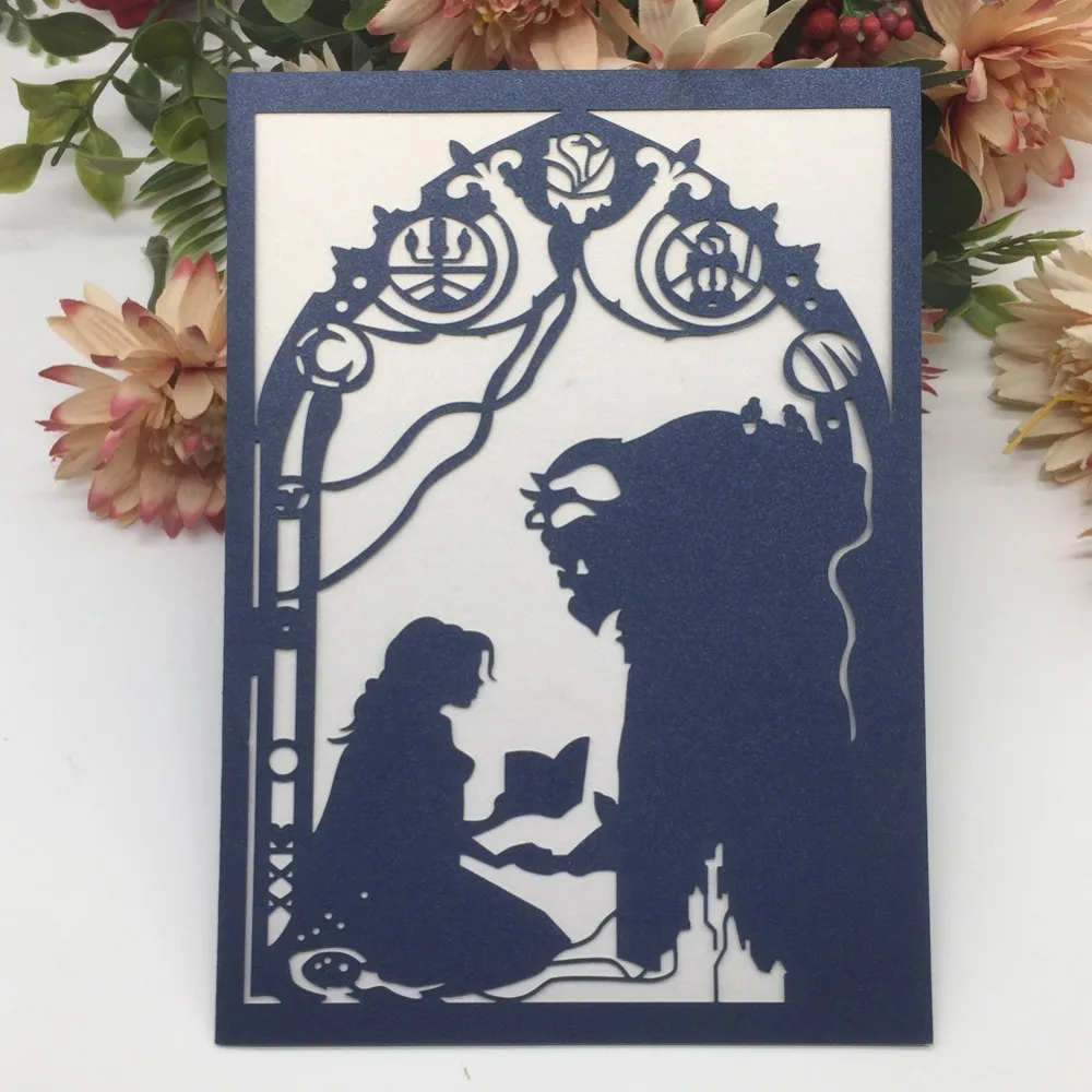 50pcs/lot Beauty And The Beast Theme Laser Cut Wedding Invitations With Ribbon Romantic Wedding Card Party Supplies Gift Card
50pcs/lot Beauty And The Beast Theme Laser Cut Wedding Invitations With Ribbon Romantic Wedding Card Party Supplies Gift Card