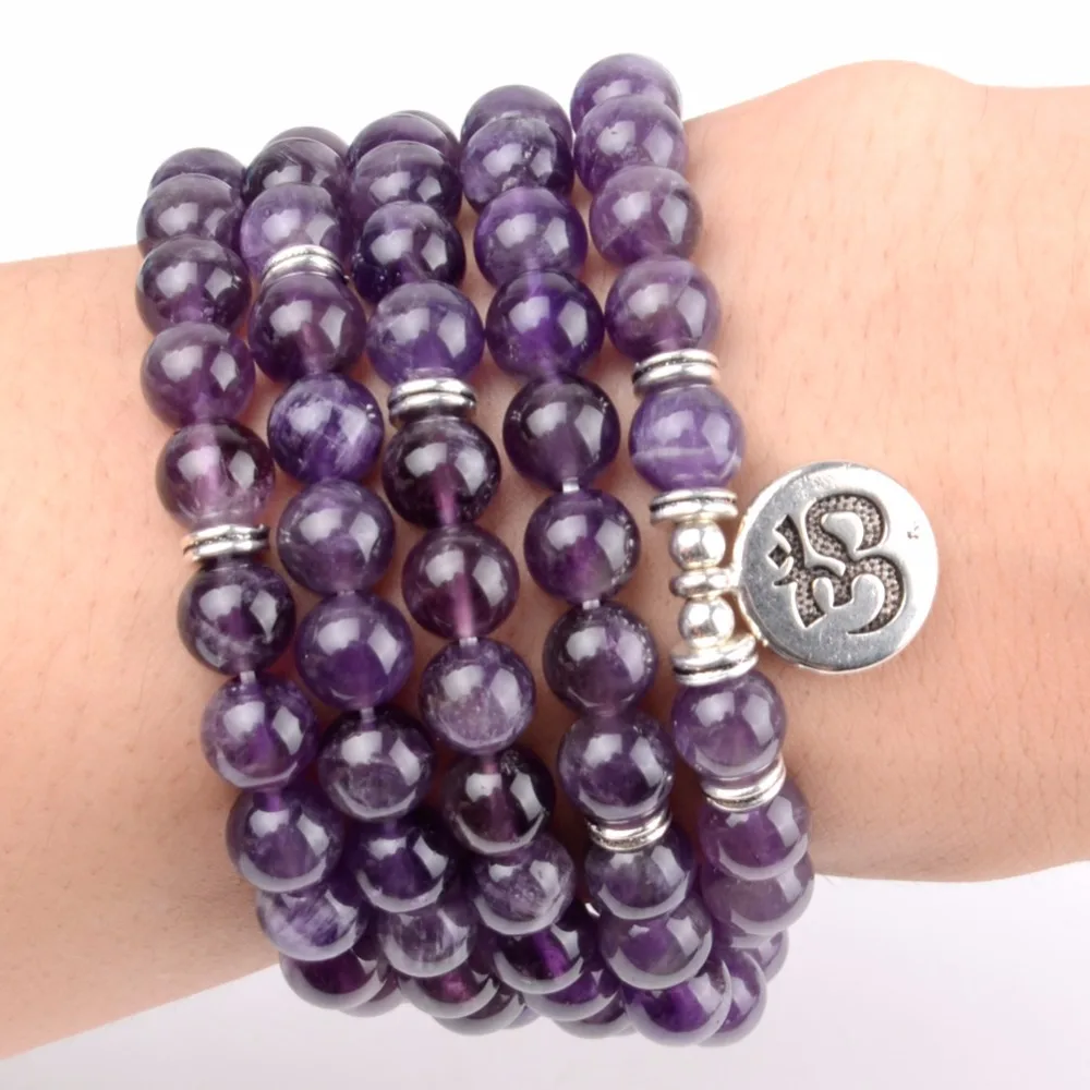 108pcs Mala Beads Bracelets Natural Stone Amethysts OM Lotus Buddha Charm Bracelets For Women Yoga Jewelry Dropshipping
108pcs Mala Beads Bracelets Natural Stone Amethysts OM Lotus Buddha Charm Bracelets For Women Yoga Jewelry Dropshipping