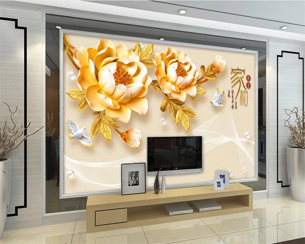 Beibehang Custom wallpaper home and rich 3D embossed peony jewelry TV sofa backdrop decor background walls 3d | Обустройство дома