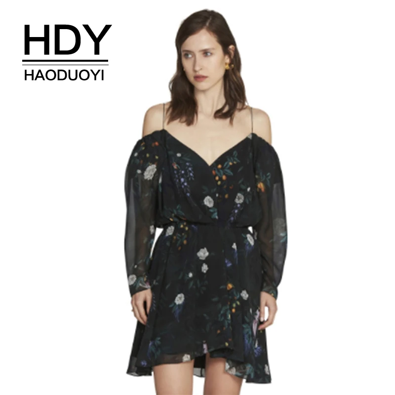 HDY Haoduoyi женское летнее свободное шифоновое платье на бретельках с цветочным