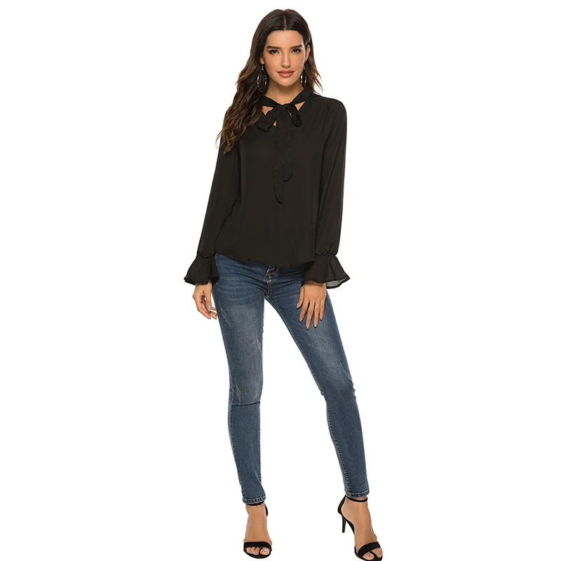 Fashion Solid Color V Neck Top Bow Tie Lantern Sleeve Workwear Loose New Contrast Chiffon Long Sleeve Blouse
Fashion Solid Color V Neck Top Bow Tie Lantern Sleeve Workwear Loose New Contrast Chiffon Long Sleeve Blouse