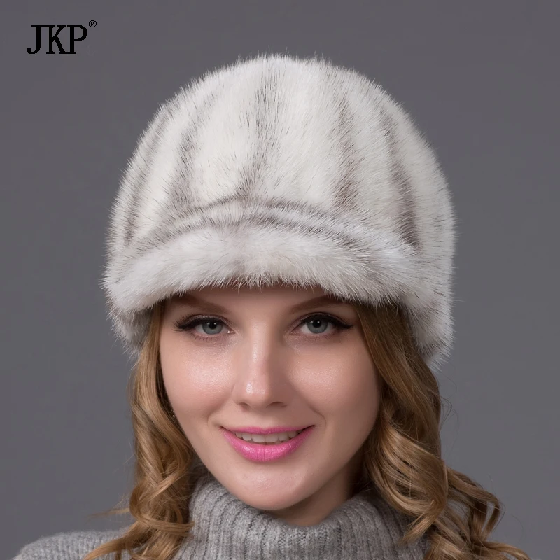 100% натуральный цельный мех норки меховые шапки козырьки милая для женщин