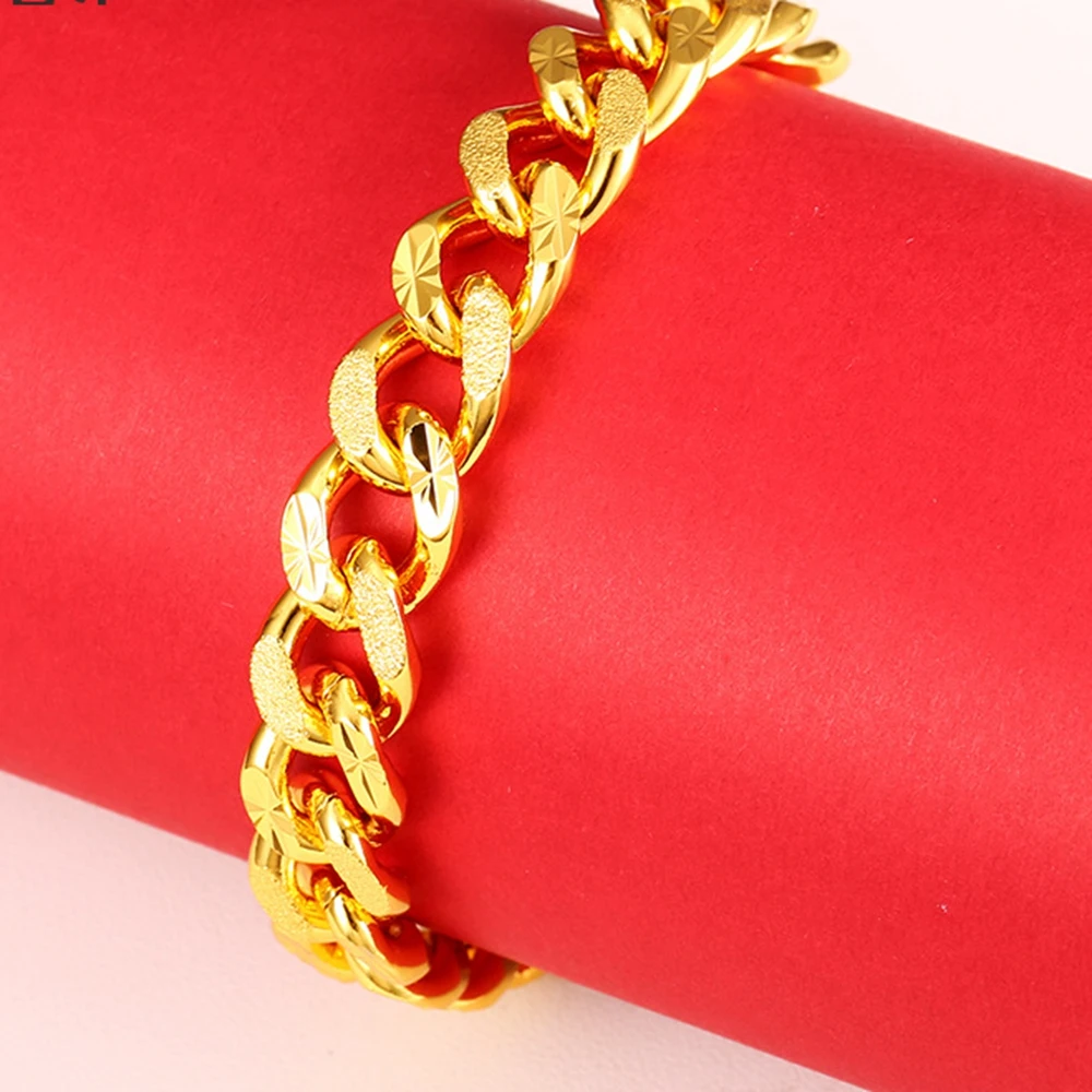 Solid Bracelet Link Chain Yellow Gold Filled Star Frosted Wrist Bracelet For Women Men
Solid Bracelet Link Chain Yellow Gold Filled Star Frosted Wrist Bracelet For Women Men