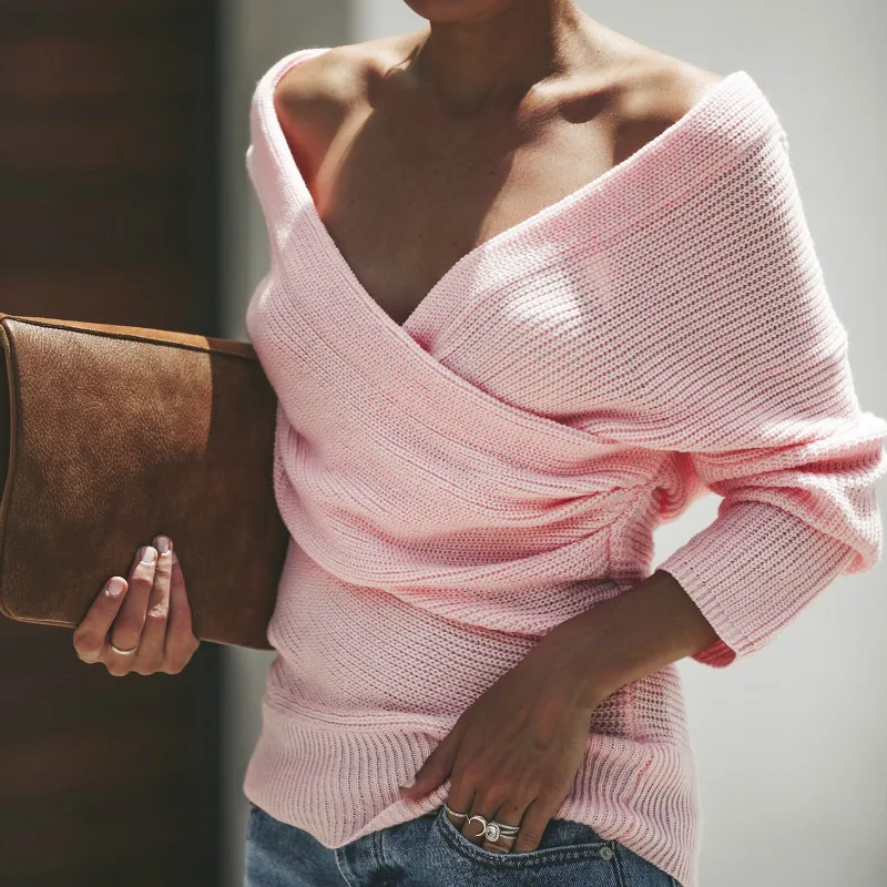 Sexy V Neck Cross Knitted Sweater Women Pullover Hollow Out 2018 Winter Sweaters Backless Streetwear Jumper
Sexy V Neck Cross Knitted Sweater Women Pullover Hollow Out 2018 Winter Sweaters Backless Streetwear Jumper