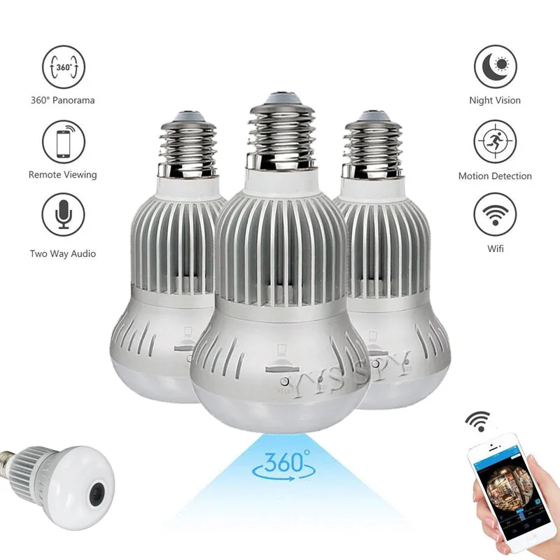 360 Degree Fisheye Light Bulb Mini WiFi Panoramic Camera Micro HD Night Vision Motion Detection Sensor Small Security Video Cam
360 Degree Fisheye Light Bulb Mini WiFi Panoramic Camera Micro HD Night Vision Motion Detection Sensor Small Security Video Cam