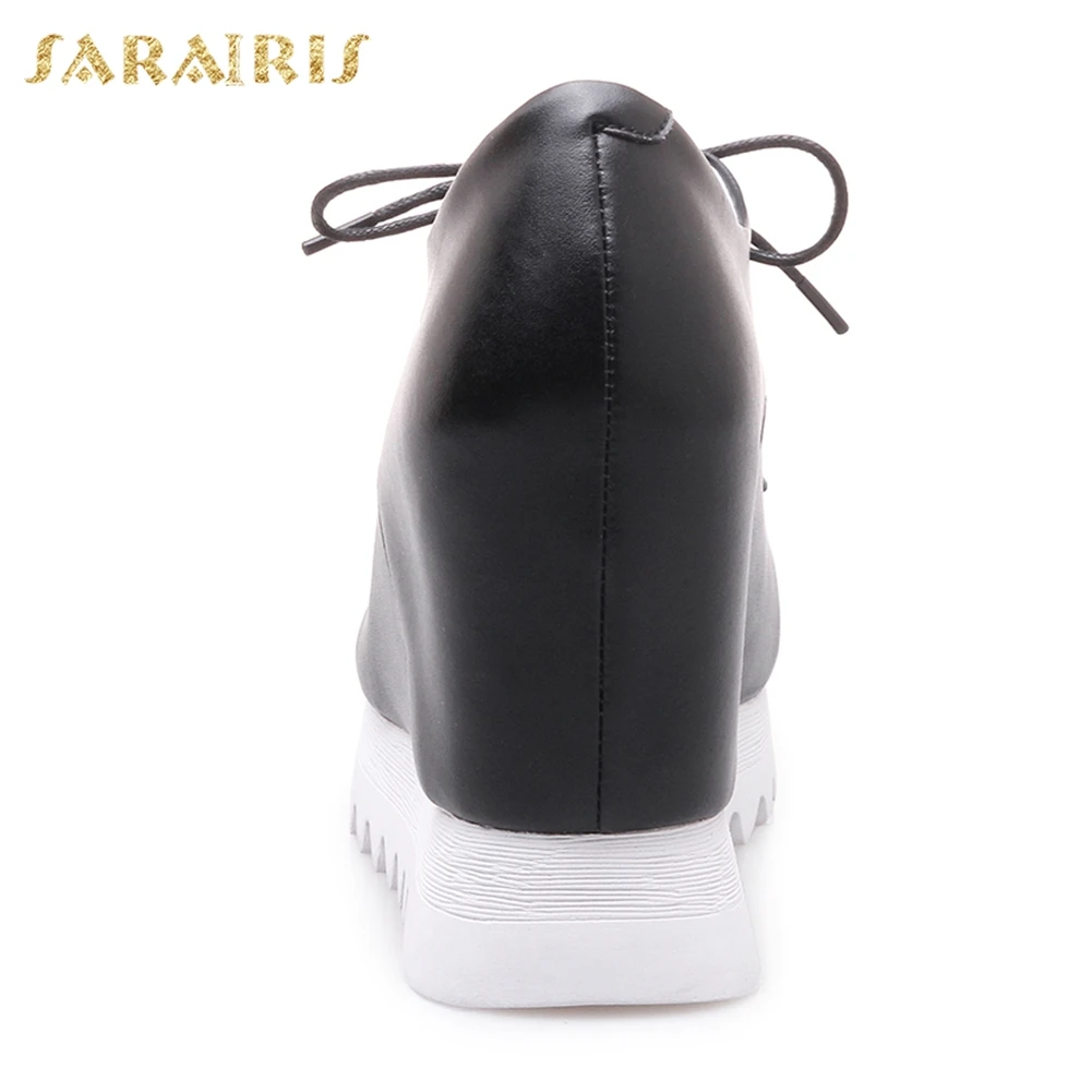 Кроссовки SARAIRIS женские из коровьей кожи на шнуровке платформе черные белые