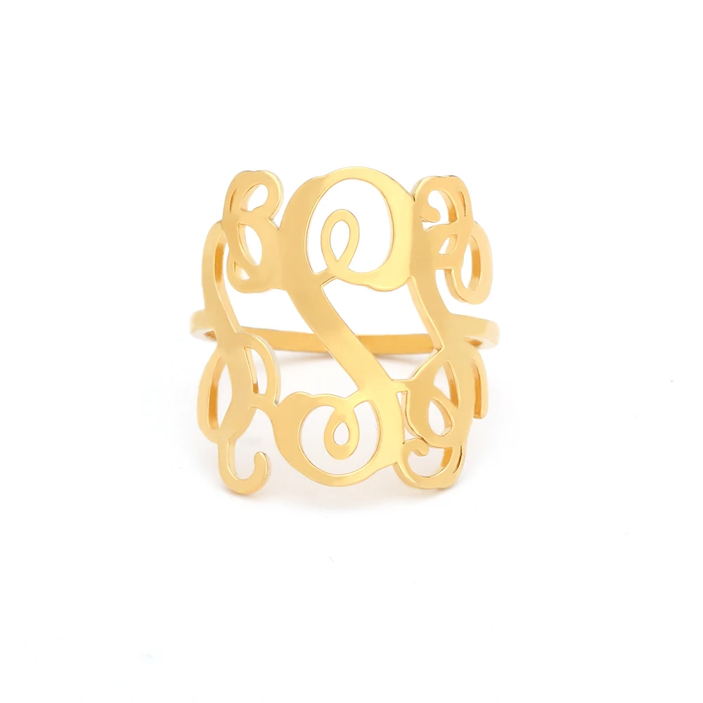Инициалами насквозь кольца золото Винтаж в готическом стиле с буквами