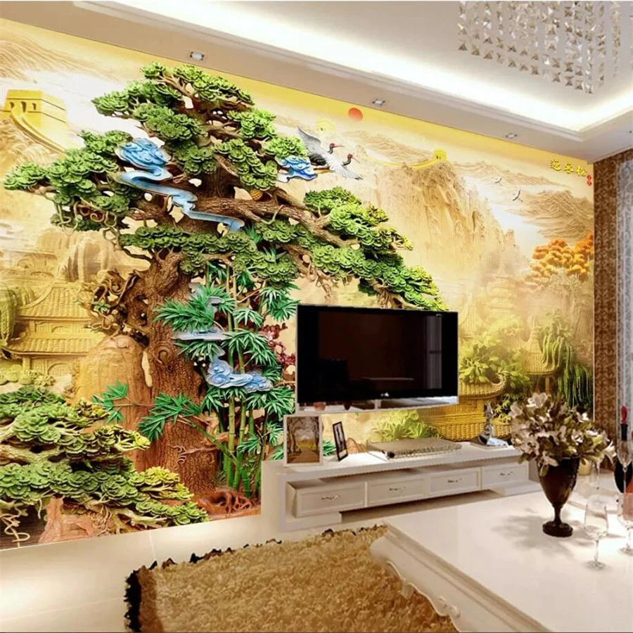 Beibehang пользовательские обои 3d фрески бутик резьба по дереву приветствующая сосна