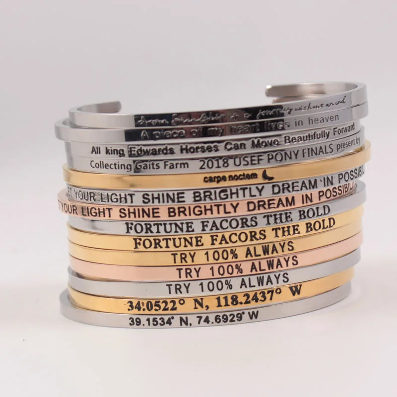 2019 New Stainless Steel Bracelet Engraved Positive Inspirational Quote Cuff Mantra Bangle For Women Gift
2019 New Stainless Steel Bracelet Engraved Positive Inspirational Quote Cuff Mantra Bangle For Women Gift