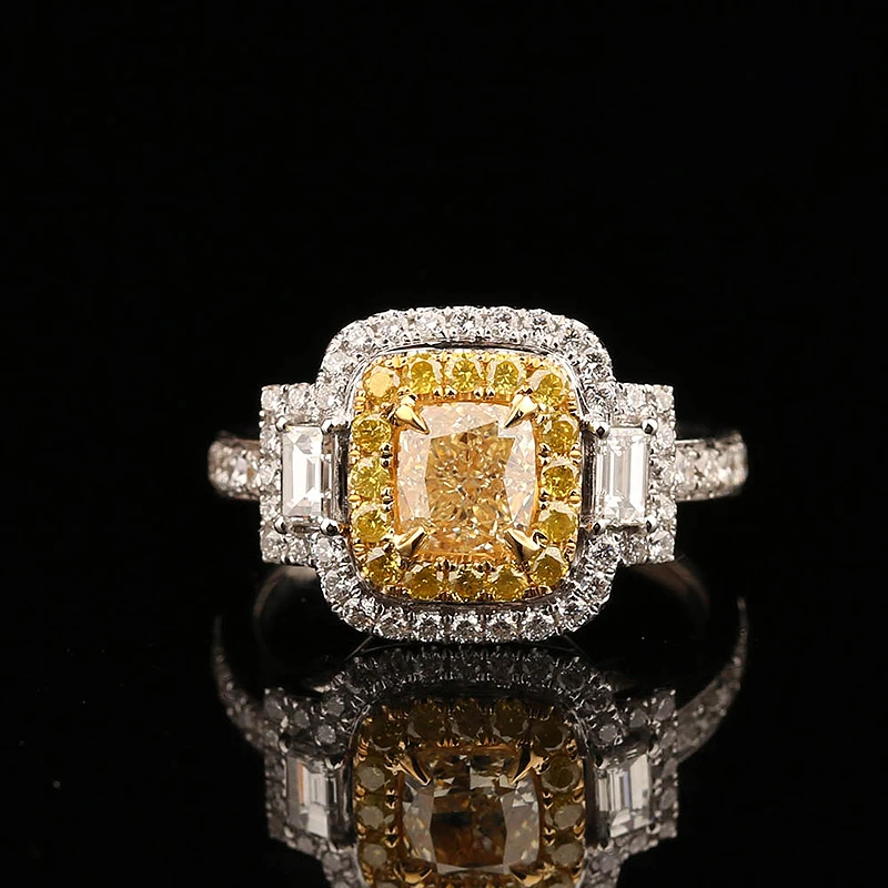 Твердые 18K Белое Золото желтый Moissanite центр подушки 2ct багет Halo Круглый моиссанит
