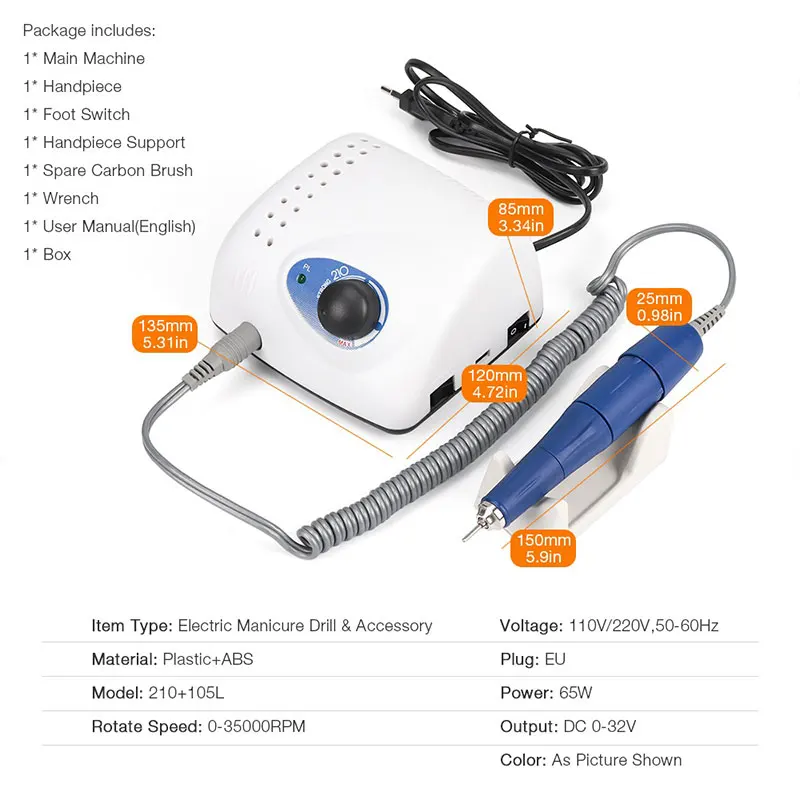 Dropshipping Electric Nail Drill Machine 210 Model Handpiec Manicure Pedicure Nail File Bit Nail Art 105L 65W 35000RPM Equipment
Dropshipping Electric Nail Drill Machine 210 Model Handpiec Manicure Pedicure Nail File Bit Nail Art 105L 65W 35000RPM Equipment