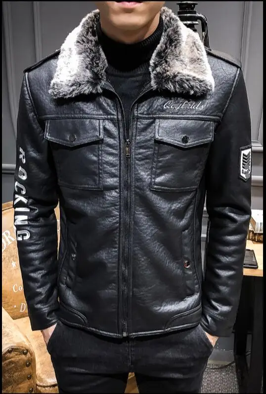 Fur collar leather jacket for men 2018 winter new fur integrated fleece thickening youth pilot leather jacket trend. M-4XL!!
Fur collar leather jacket for men 2018 winter new fur integrated fleece thickening youth pilot leather jacket trend. M-4XL!!