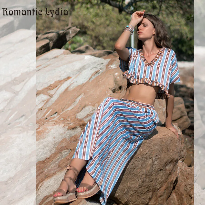 Boho Striped Sexy Two Piece Set Women V-Neck Crop Top And Summer Wide Leg Long Pant Women 2 Pieces Suits Sets
Boho Striped Sexy Two Piece Set Women V-Neck Crop Top And Summer Wide Leg Long Pant Women 2 Pieces Suits Sets