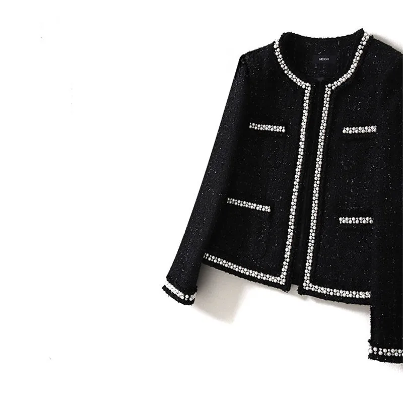 Handmade Luxury Blazer Suits for Women Fashion Bright Silk Tweed O Neck Hidden Breasted Pearl Short Blazers Coat Black
Handmade Luxury Blazer Suits for Women Fashion Bright Silk Tweed O Neck Hidden Breasted Pearl Short Blazers Coat Black