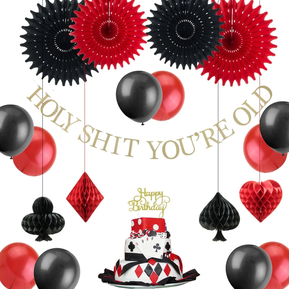 Casino Poker Theme Birthday Party Decoration Hanging Banner Black Red Balloons Cake Toppers Paper Fans For Birthday Supplies
Casino Poker Theme Birthday Party Decoration Hanging Banner Black Red Balloons Cake Toppers Paper Fans For Birthday Supplies