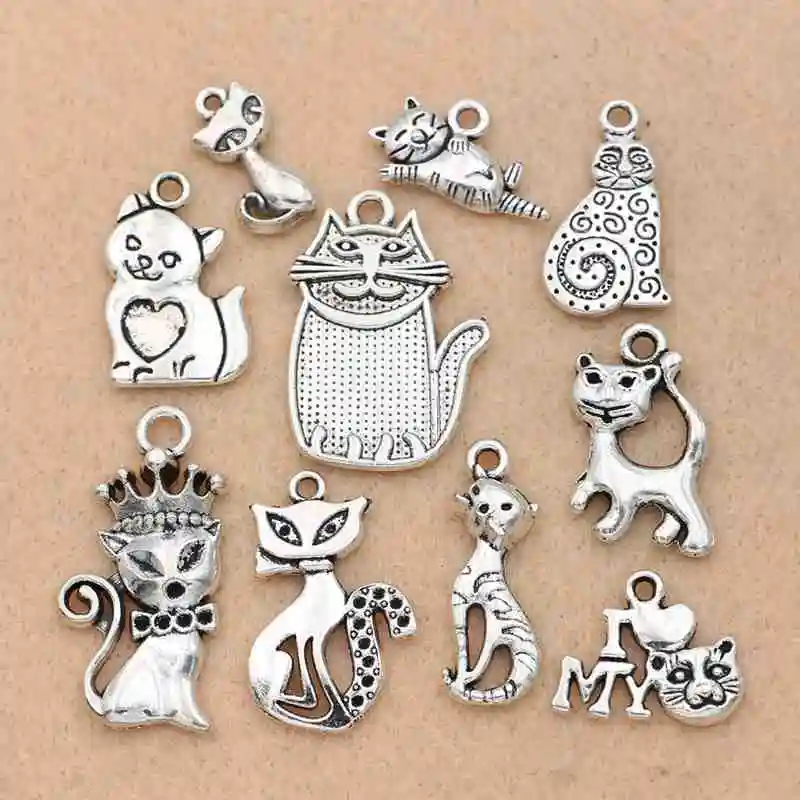 Mix Tibetan Silver Plated Cat Charms Pendants Jewelry Making Necklace Accessories Bracelet Handmade Crafts 10pcs/lot
Mix Tibetan Silver Plated Cat Charms Pendants Jewelry Making Necklace Accessories Bracelet Handmade Crafts 10pcs/lot